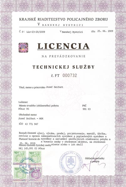 Licencia na prevádzkovanie technickej služby